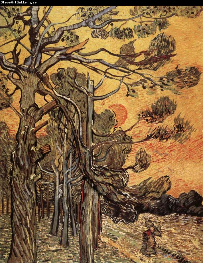 Vincent Van Gogh Pine trees against an evening Sky